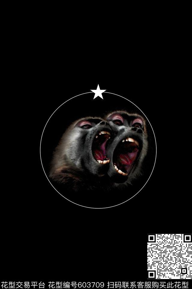 猴子圆圈五角星纪梵希风格数码印花华亿平台下载（图片编号: 603709） - 瓦栏（Walan）