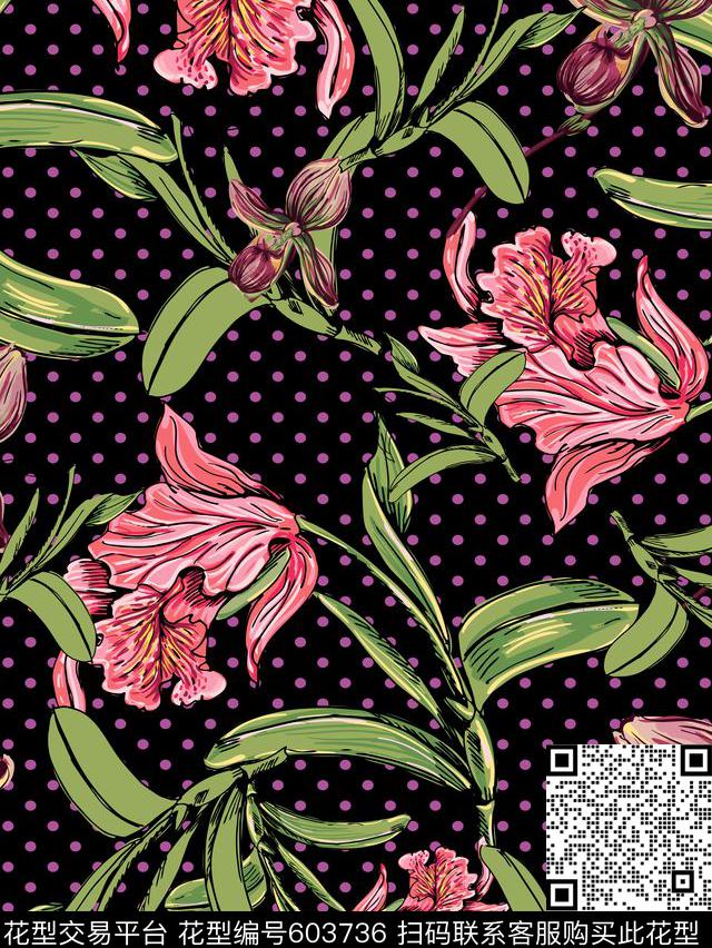 花朵花卉手绘数码印花华亿平台下载（图片编号: 603736） - 瓦栏（Walan）