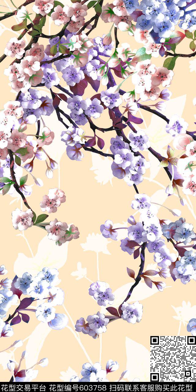 花卉藤枝暗纹数码印花华亿平台下载（图片编号: 603758） - 瓦栏（Walan）