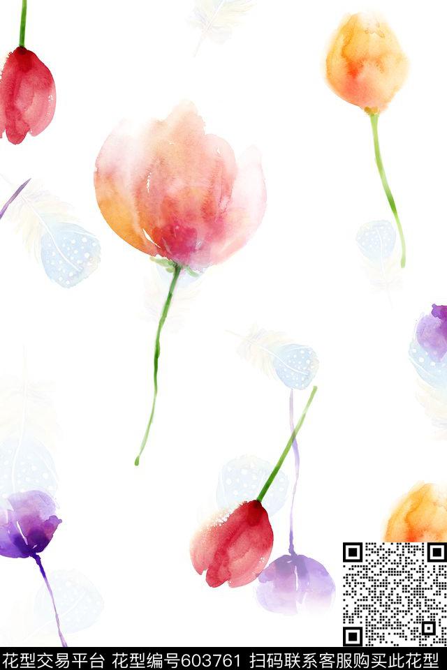 花朵花卉手绘数码印花华亿平台下载（图片编号: 603761） - 瓦栏（Walan）