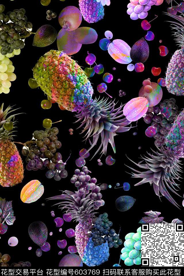 菠萝樱桃水果数码印花华亿平台下载（图片编号: 603769） - 瓦栏（Walan）