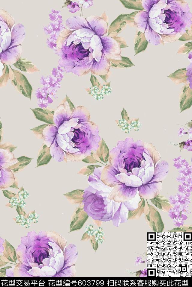 手绘沙发布花卉数码印花华亿平台下载（图片编号: 603799） - 瓦栏（Walan）