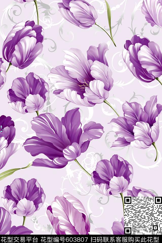 手绘沙发布花卉数码印花华亿平台下载（图片编号: 603807） - 瓦栏（Walan）