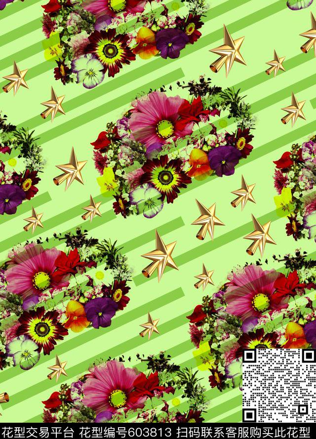 花卉几何菊花数码印花华亿平台下载（图片编号: 603813） - 瓦栏（Walan）