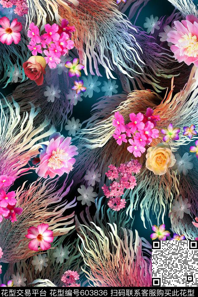 云纹分型艺术抽象数码印花华亿平台下载（图片编号: 603836） - 瓦栏（Walan）