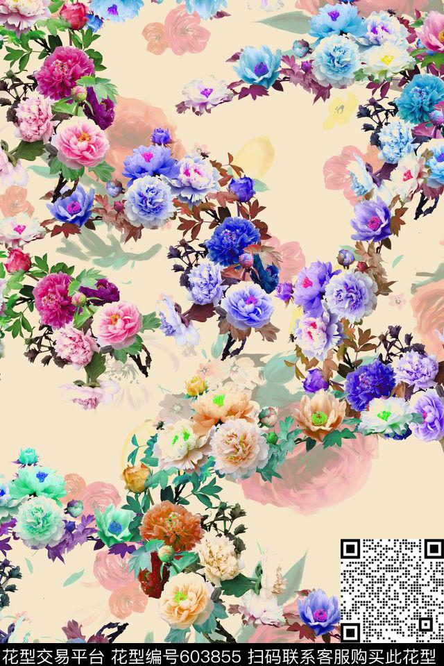 满版真实花卉数码印花华亿平台下载（图片编号: 603855） - 瓦栏（Walan）