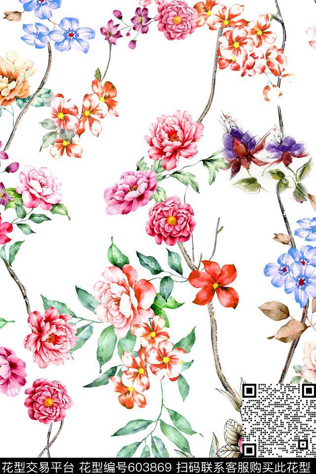 休闲小花。花藤数码印花华亿平台下载（图片编号: 603869） - 瓦栏（Walan）