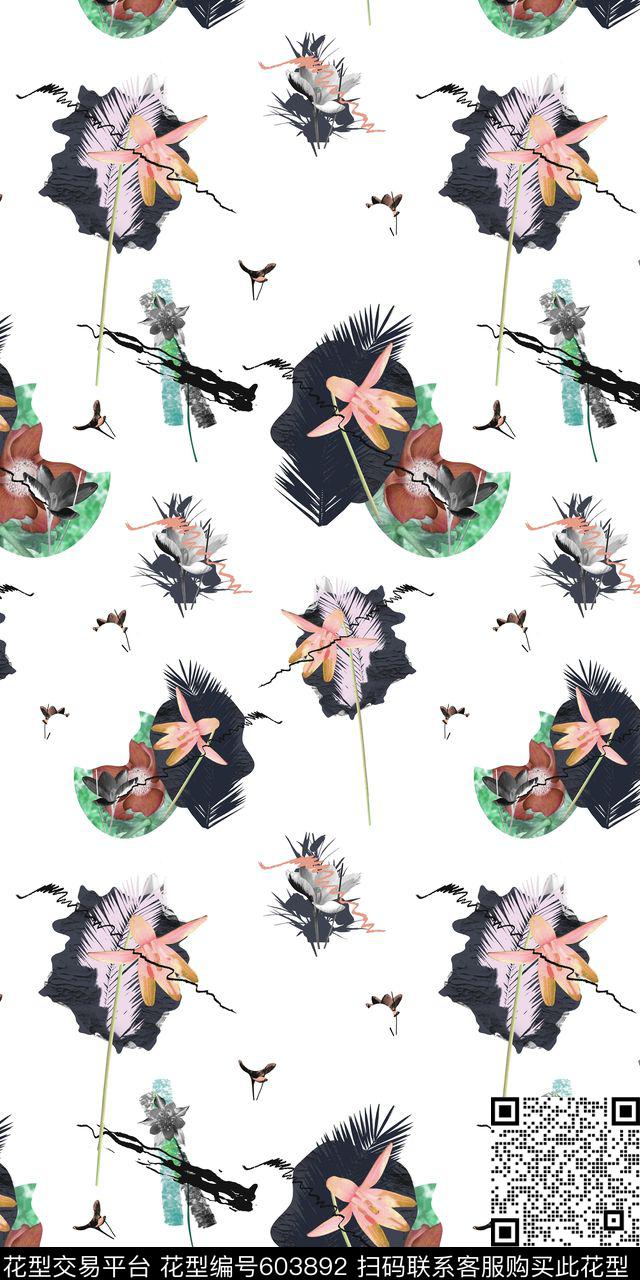 满版手绘荷花数码印花华亿平台下载（图片编号: 603892） - 瓦栏（Walan）