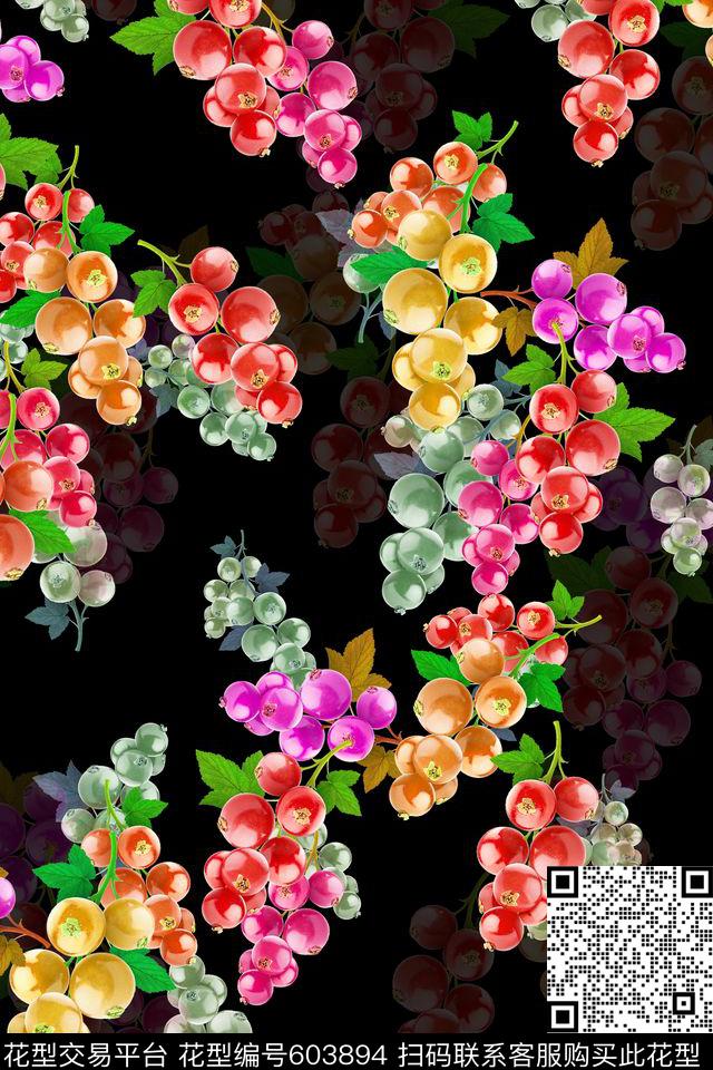 满版手绘葡萄数码印花华亿平台下载（图片编号: 603894） - 瓦栏（Walan）