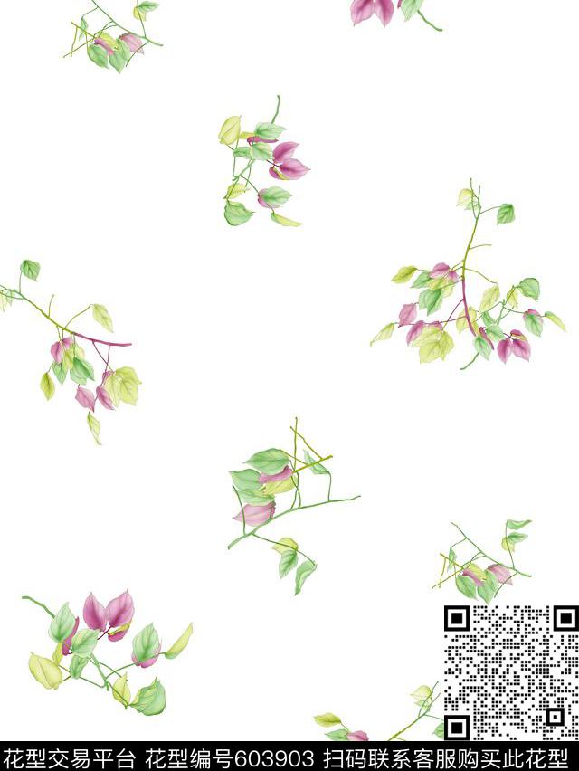 满版手绘树枝数码印花华亿平台下载（图片编号: 603903） - 瓦栏（Walan）