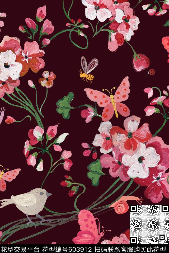 古驰花卉蝴蝶数码印花华亿平台下载（图片编号: 603912） - 瓦栏（Walan）