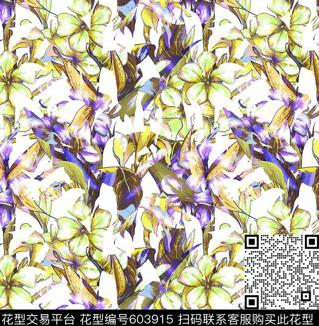 满版手绘叶子数码印花华亿平台下载（图片编号: 603915） - 瓦栏（Walan）