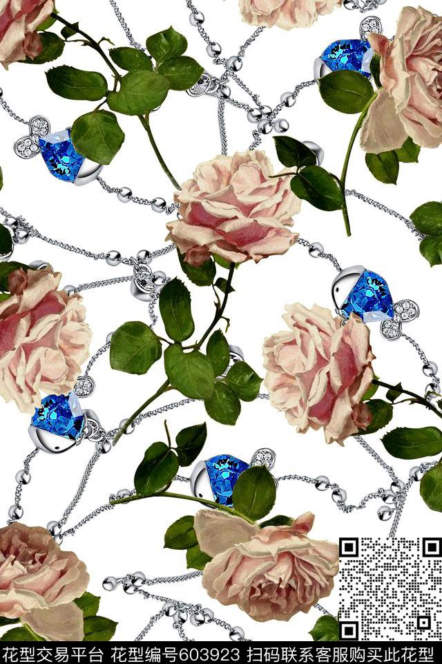 花卉珠宝玫瑰数码印花华亿平台下载（图片编号: 603923） - 瓦栏（Walan）