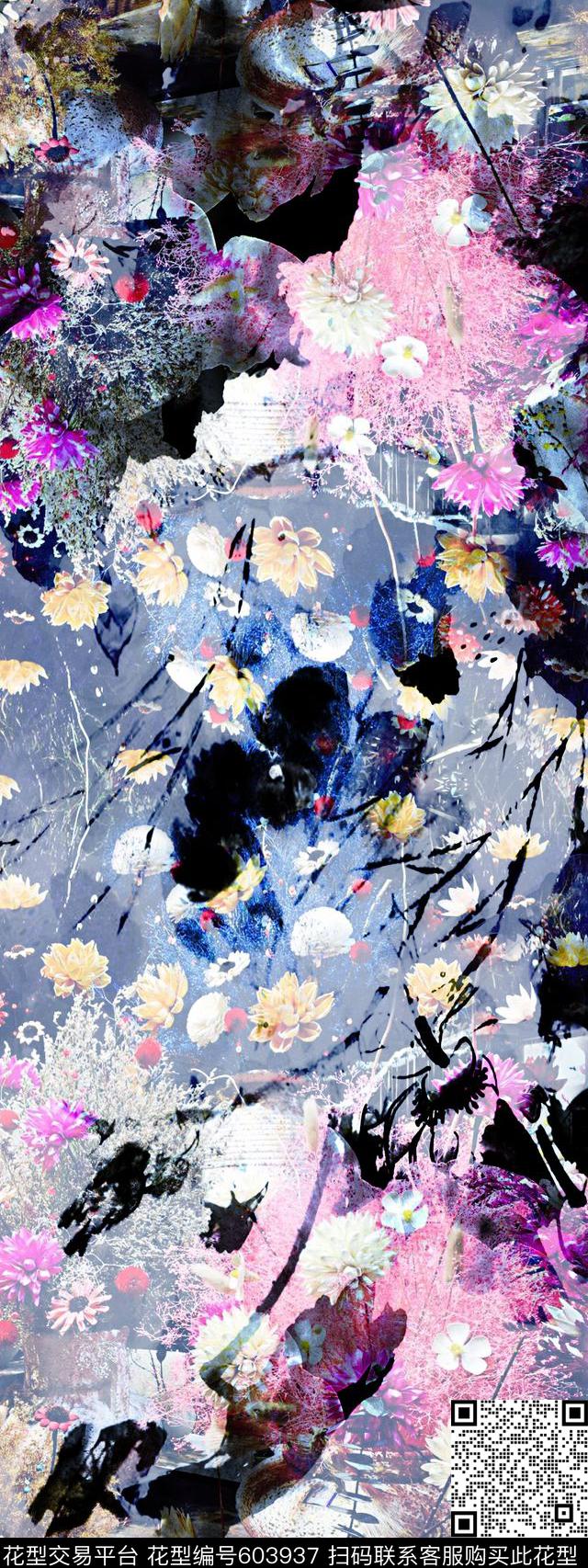 中国风/复古肌理笔触花卉印花华亿平台下载（图片编号: 603937） - 瓦栏（Walan）
