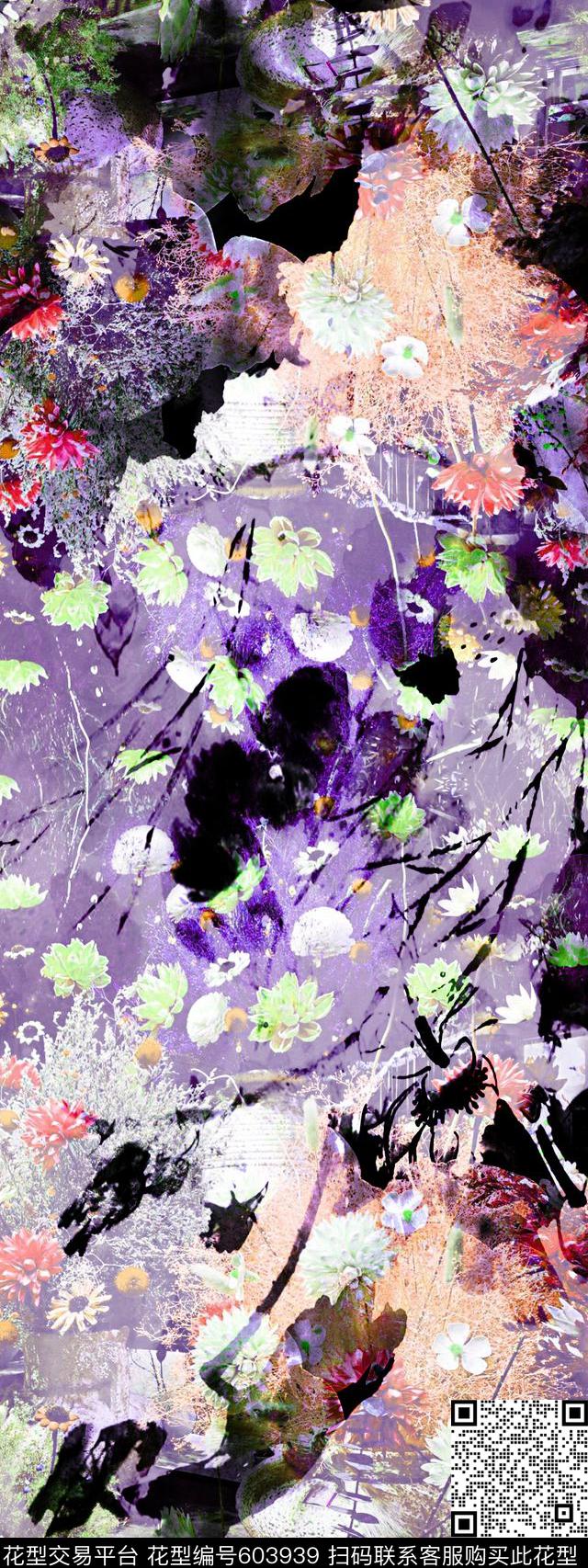 中国风/复古肌理笔触花卉印花华亿平台下载（图片编号: 603939） - 瓦栏（Walan）