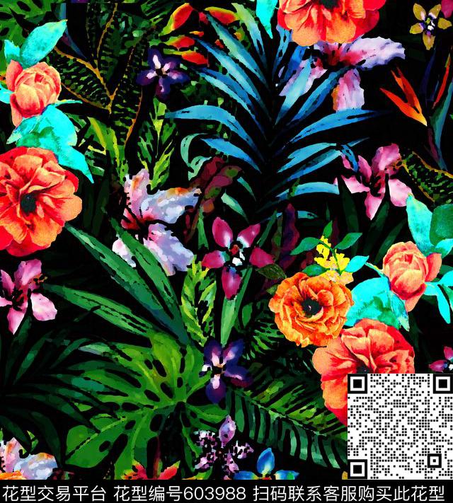 满版手绘花卉数码印花华亿平台下载（图片编号: 603988） - 瓦栏（Walan）