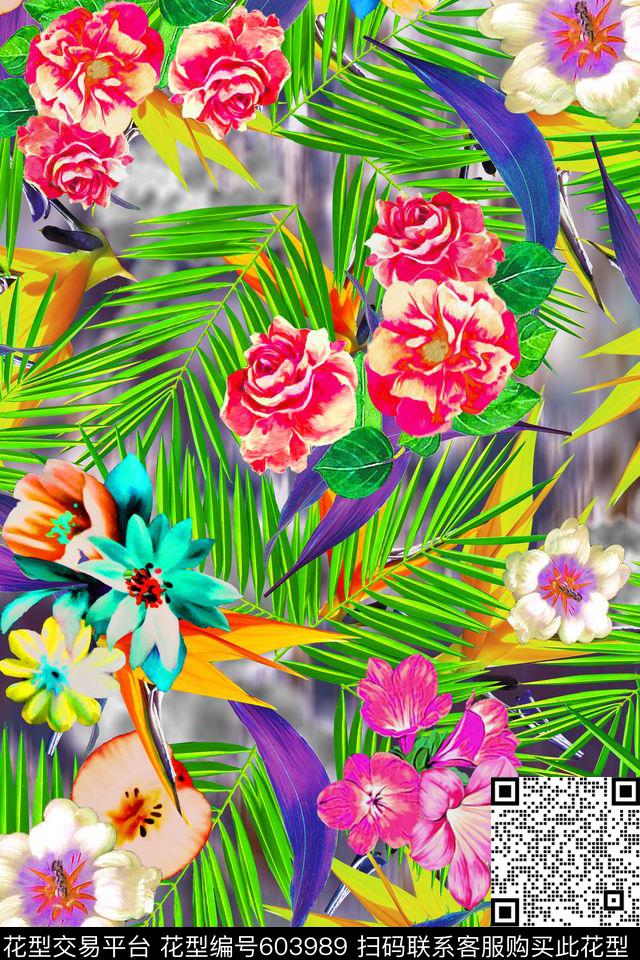 满版手绘花数码印花华亿平台下载（图片编号: 603989） - 瓦栏（Walan）