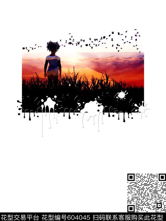 女孩抽象风景数码印花华亿平台下载（图片编号: 604045） - 瓦栏（Walan）