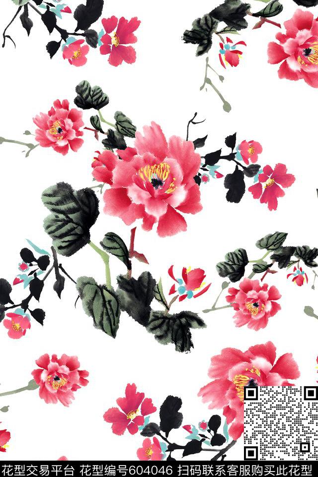 国画中国风水墨数码印花华亿平台下载（图片编号: 604046） - 瓦栏（Walan）