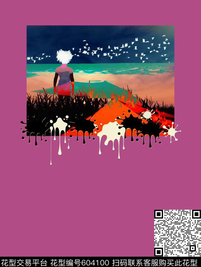 女孩抽象风景数码印花华亿平台下载（图片编号: 604100） - 瓦栏（Walan）