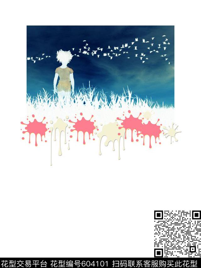 女孩抽象风景数码印花华亿平台下载（图片编号: 604101） - 瓦栏（Walan）