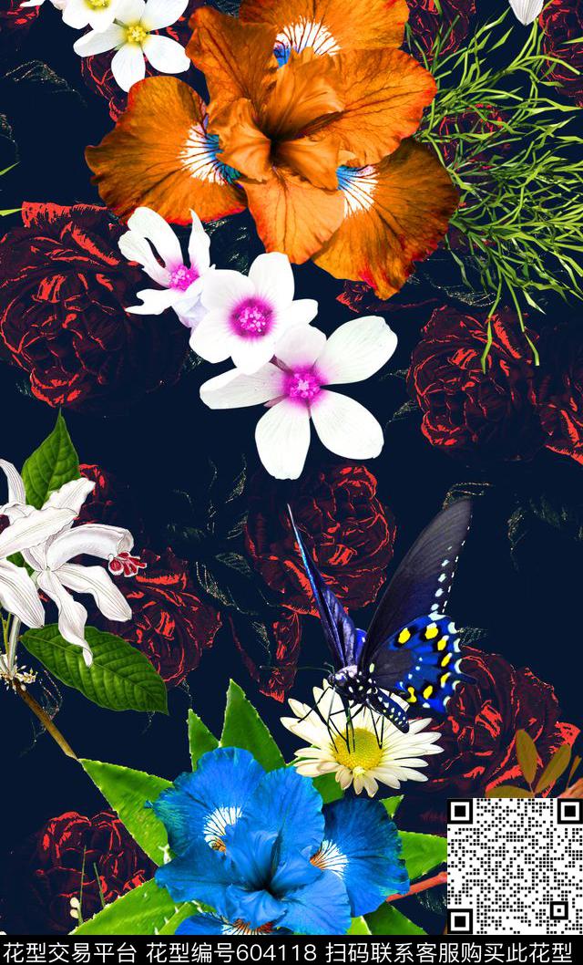 手绘玫瑰底纹手绘鲜花热带印花男装欧美大牌时尚数码印花华亿平台下载（图片编号: 604118） - 瓦栏（Walan）