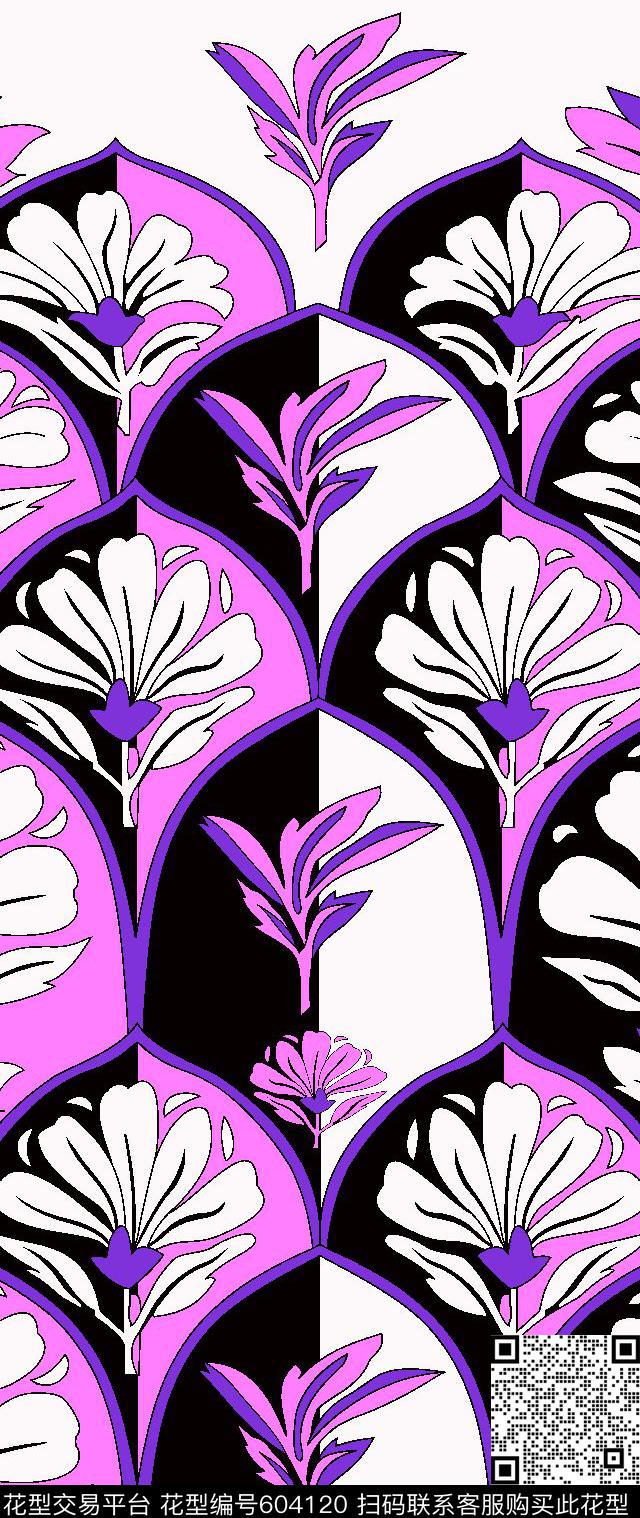 传统女装定位花卉花卉单边定位花传统印花华亿平台下载（图片编号: 604120） - 瓦栏（Walan）