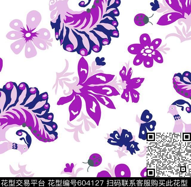 传统女装花卉孔雀花卉2017年女装新花卉传统印花华亿平台下载（图片编号: 604127） - 瓦栏（Walan）