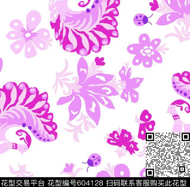 传统女装花卉孔雀花卉2017年女装新花卉传统印花华亿平台下载（图片编号: 604128） - 瓦栏（Walan）