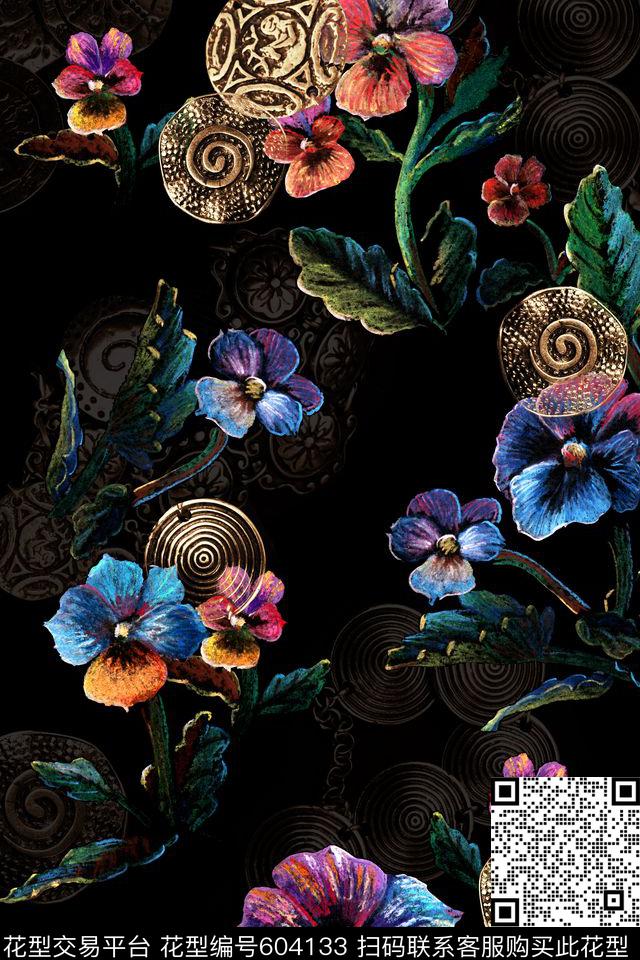 复古花卉古罗马数码印花华亿平台下载（图片编号: 604133） - 瓦栏（Walan）