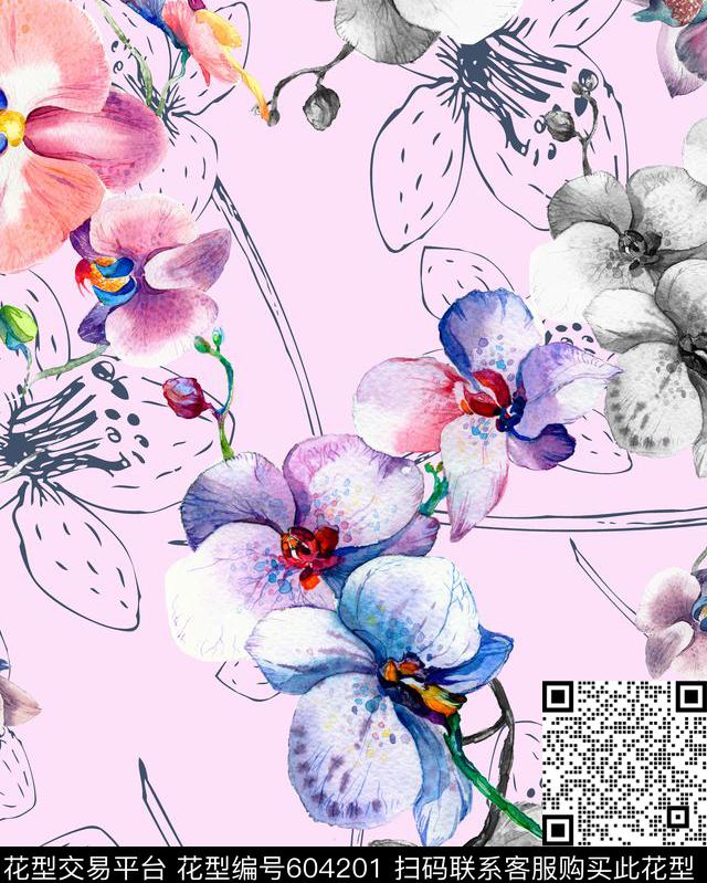 绣球花向日葵乱花数码印花华亿平台下载（图片编号: 604201） - 瓦栏（Walan）