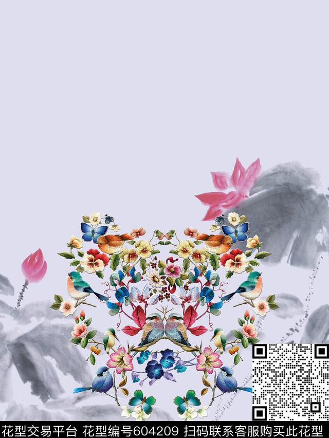 花鸟中国风花卉数码印花华亿平台下载（图片编号: 604209） - 瓦栏（Walan）