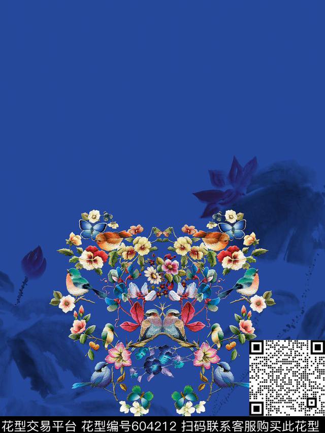 花鸟中国风花卉数码印花华亿平台下载（图片编号: 604212） - 瓦栏（Walan）