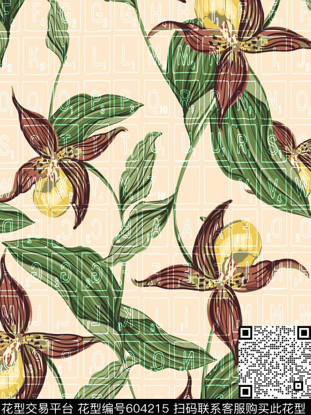 植物几何乱花数码印花华亿平台下载（图片编号: 604215） - 瓦栏（Walan）