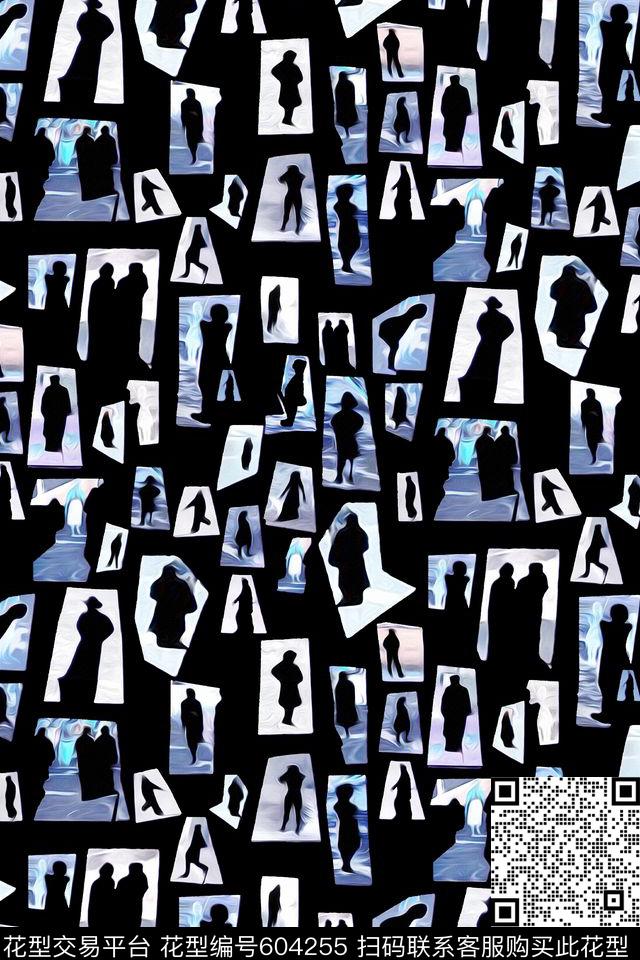 照片底片人物暗影几何数码印花华亿平台下载（图片编号: 604255） - 瓦栏（Walan）