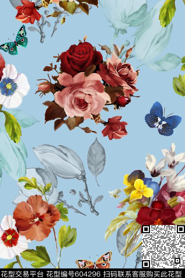 浪漫花卉花卉组合牡丹数码印花华亿平台下载（图片编号: 604296） - 瓦栏（Walan）