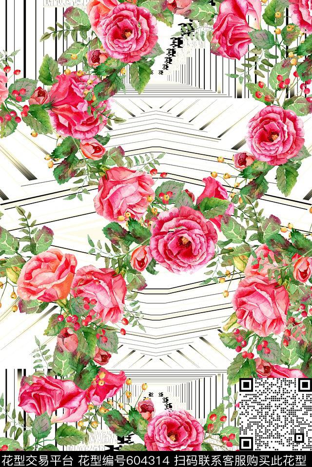 花朵花卉几何数码印花华亿平台下载（图片编号: 604314） - 瓦栏（Walan）