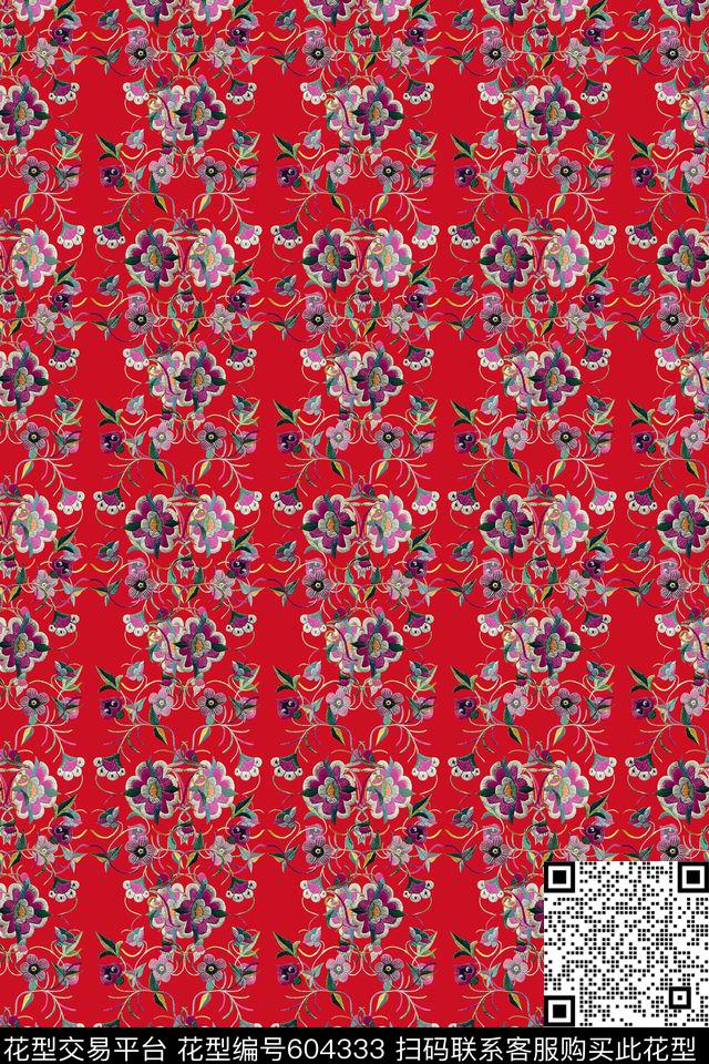多色可选风格花卉中国风数码印花华亿平台下载（图片编号: 604333） - 瓦栏（Walan）