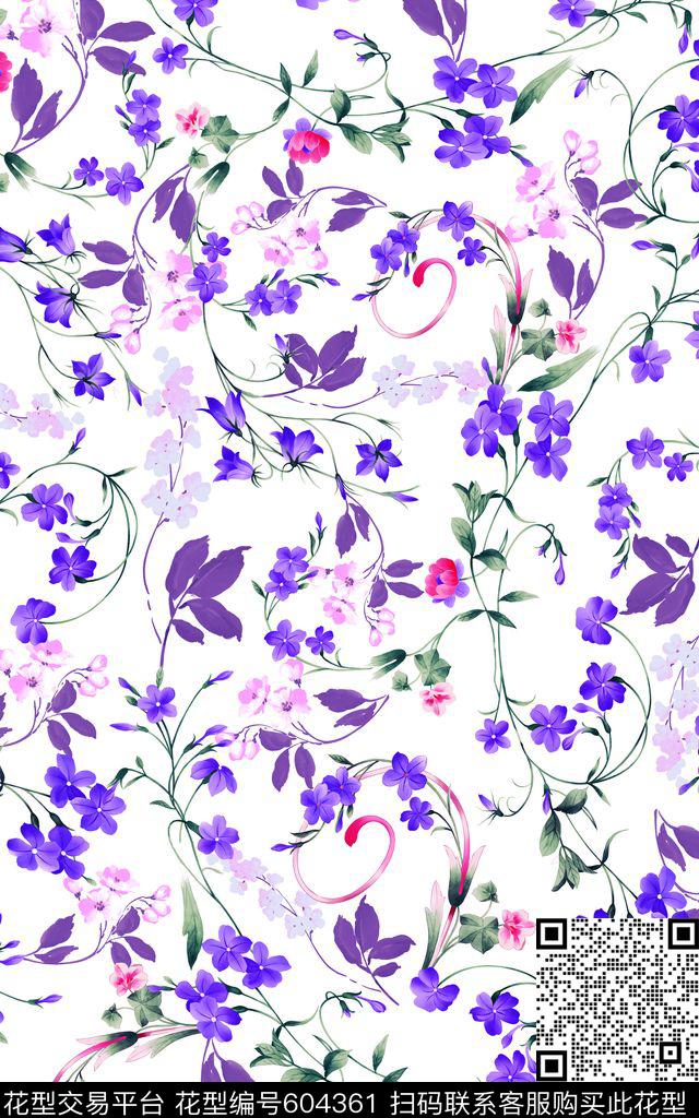 小清新小碎花卷草数码印花华亿平台下载（图片编号: 604361） - 瓦栏（Walan）