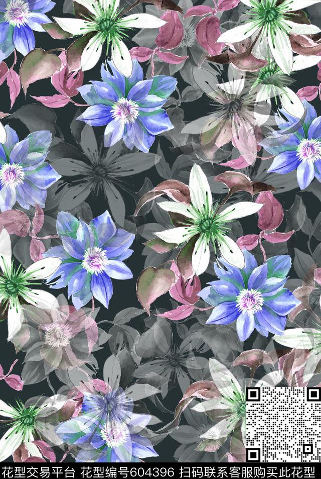花朵花卉数码印花华亿平台下载（图片编号: 604396） - 瓦栏（Walan）