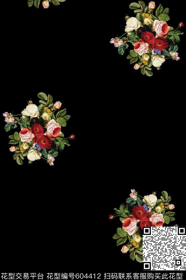 花朵花卉蔷薇数码印花华亿平台下载（图片编号: 604412） - 瓦栏（Walan）