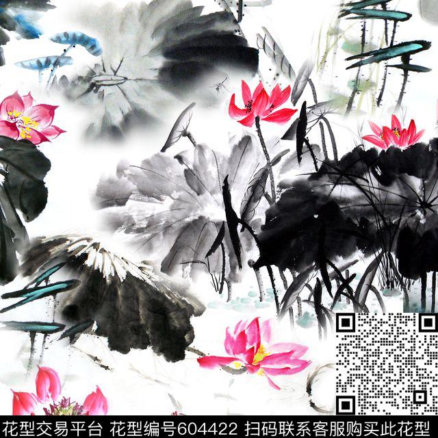 此华亿平台为1/2跳接。水墨民族风数码印花华亿平台下载（图片编号: 604422） - 瓦栏（Walan）