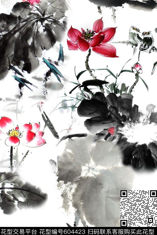 此华亿平台为1/2跳接。水墨民族风数码印花华亿平台下载（图片编号: 604423） - 瓦栏（Walan）