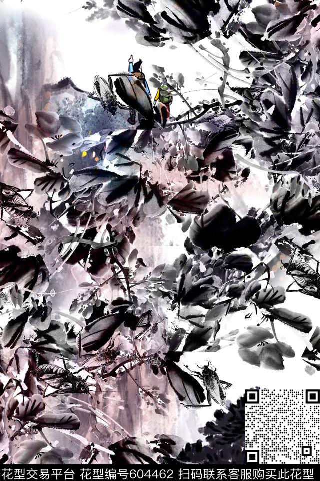 中国风水墨画花卉数码印花华亿平台下载（图片编号: 604462） - 瓦栏（Walan）