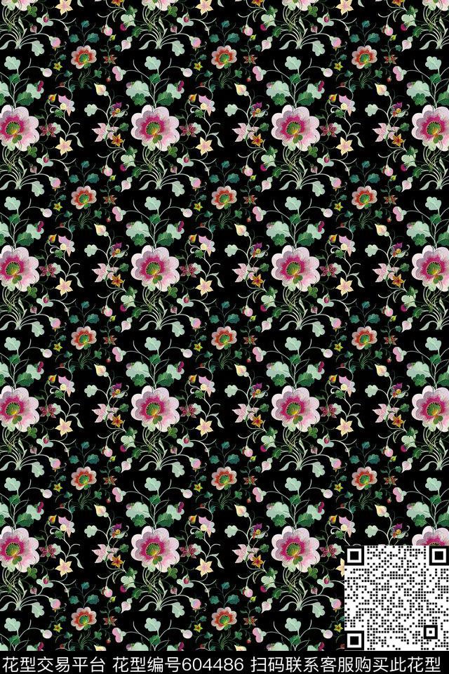 刺绣风格花卉多色可选数码印花华亿平台下载（图片编号: 604486） - 瓦栏（Walan）