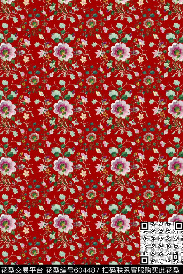 刺绣风格花卉多色可选数码印花华亿平台下载（图片编号: 604487） - 瓦栏（Walan）