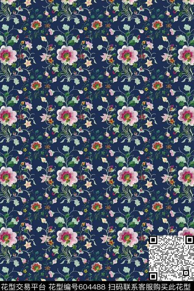 刺绣风格花卉多色可选数码印花华亿平台下载（图片编号: 604488） - 瓦栏（Walan）