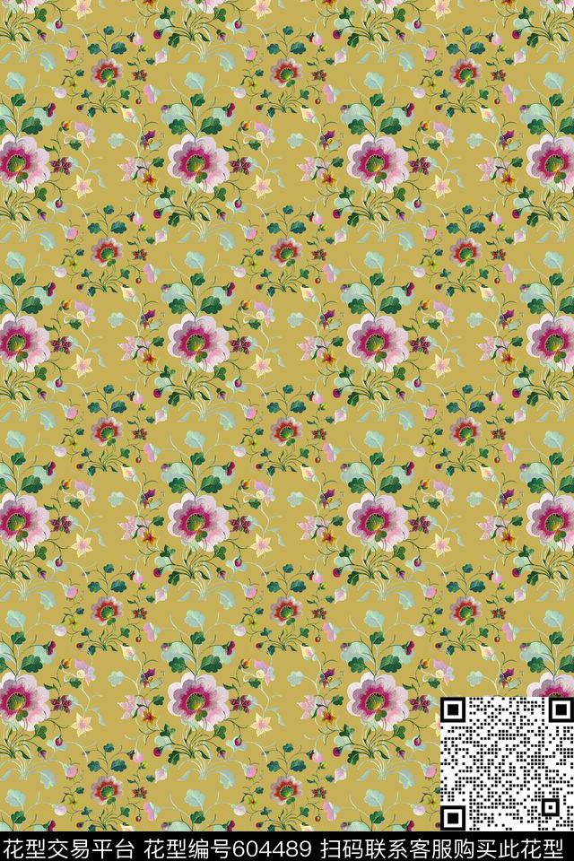 刺绣风格花卉多色可选数码印花华亿平台下载（图片编号: 604489） - 瓦栏（Walan）