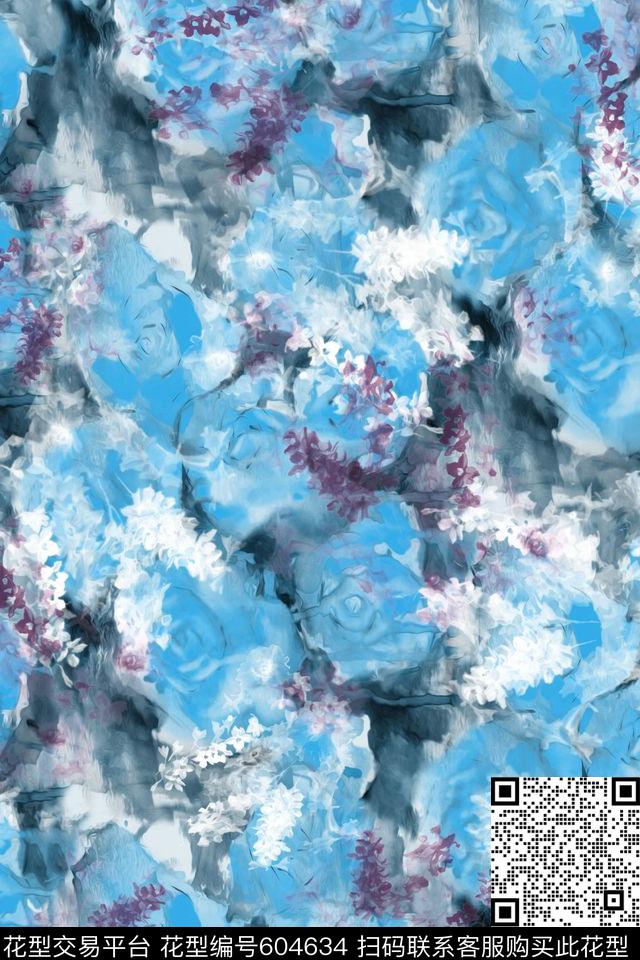 水彩花卉女装数码印花华亿平台下载（图片编号: 604634） - 瓦栏（Walan）