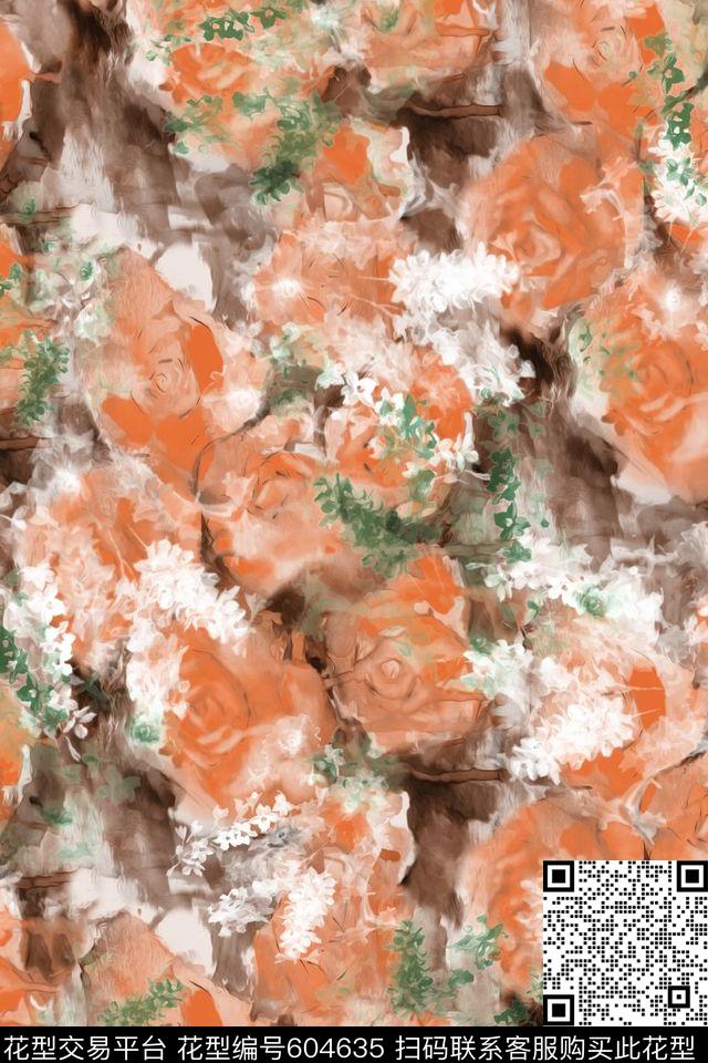 水彩花卉女装数码印花华亿平台下载（图片编号: 604635） - 瓦栏（Walan）